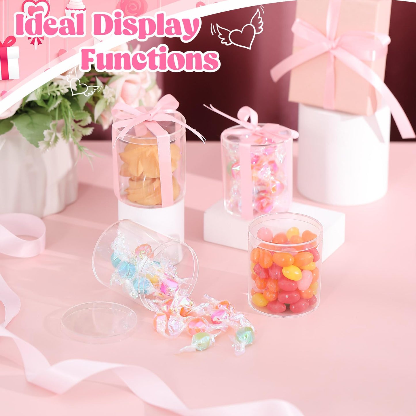 Taiyin 50 Pcs Plastic Acrylic Circle Box with Lid Clear Acrylic Box Small Round Cube Organizer Transparent Storage Boxes Containers for Candy Beads Jewelry Gift Wedding Graduation Favor (2 x 2.36'')