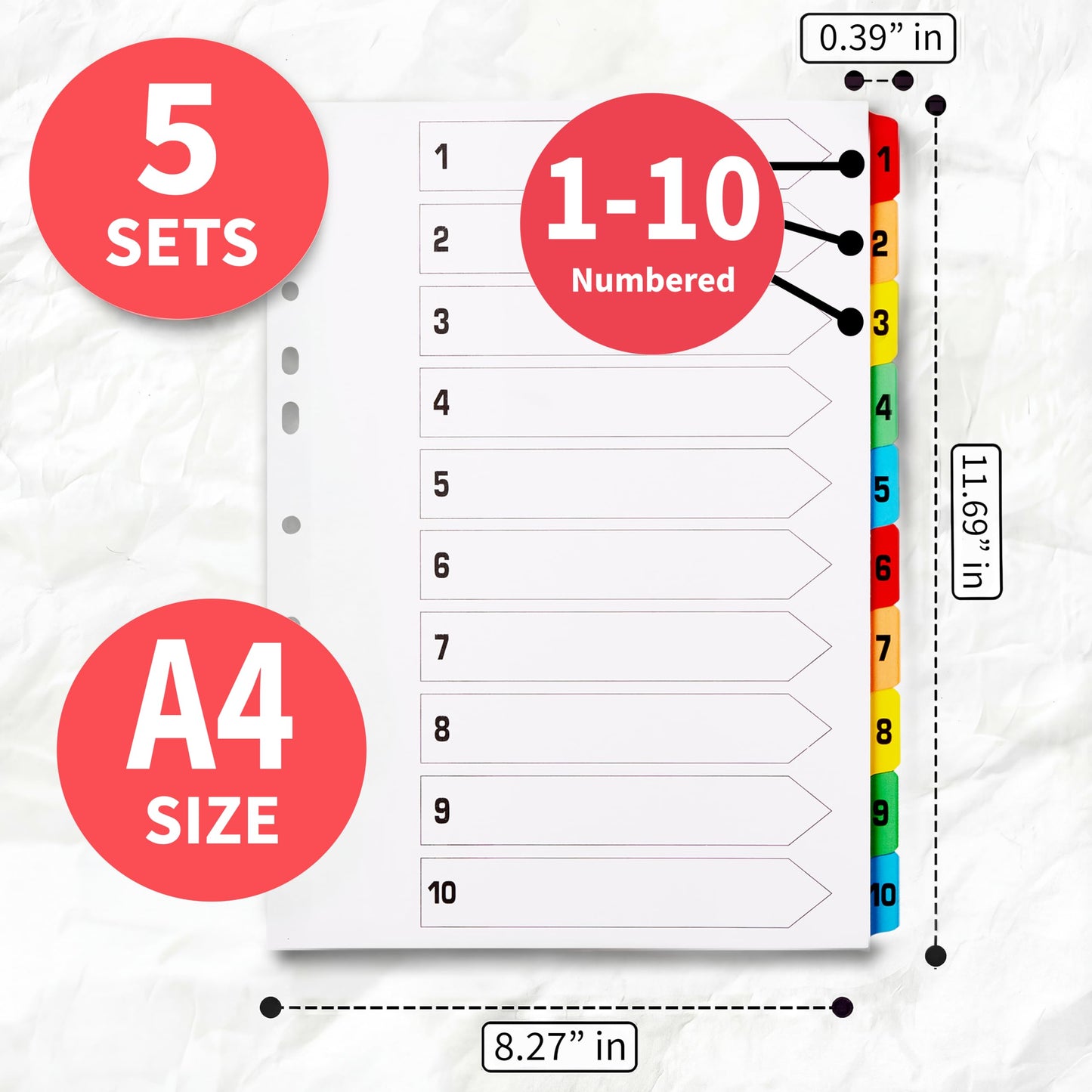 Binder Dividers with Tabs A4 10 Numbered | DIviders for 3 Ring Binder | for Organization Pages in 3 Ring Binder Dividers with tabs, Each Set Includes Tab Dividers - The Paper Shop (5)