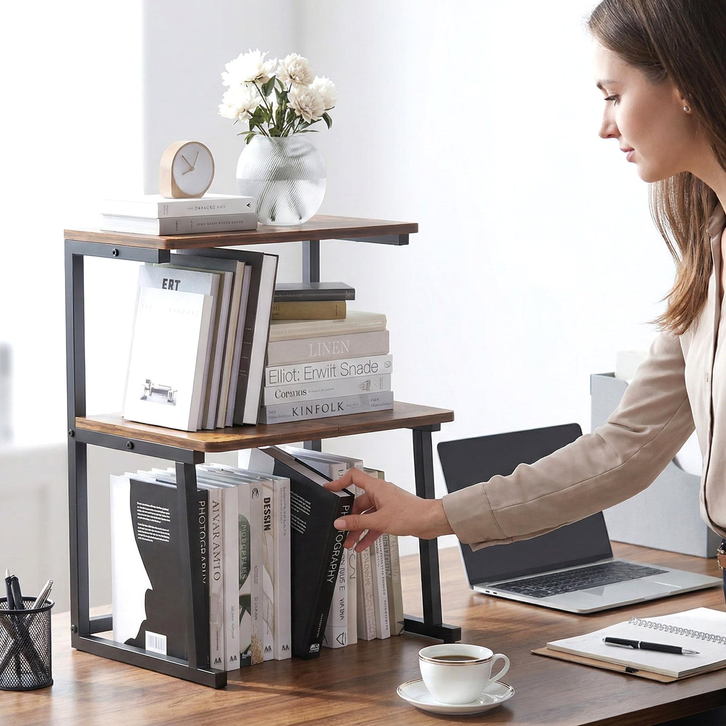 VonDream 3-Tier Desktop Printer Stand, Universal Size Printer Shelf Organizer with Wide Platform, Heavy-Duty Multi-Purpose Office Desk Shelves for Home Office Organization