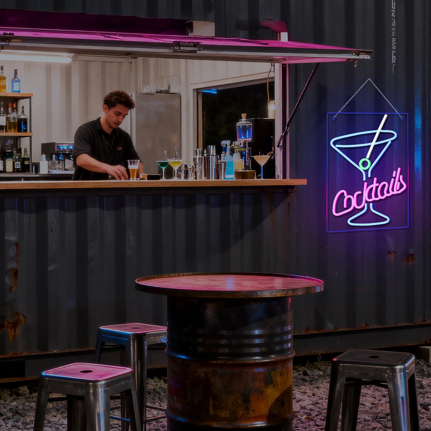 LUCUNSTAR Cocktails Neon Sign Drinks LED Signs Cocktail Glass Shaped Neon Lights LED Drinking Signs Martini Light Up Sign for Wall Decor Man Cave Blue Wine Glass Light for Bar Shop Night Club