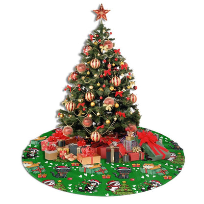 Cute Cats Christmas Tree Skirt, 48 inches Green Kawaii Animal Tree Skirts Santa Xmas Mat Farmhouse Holiday Party New Year Supplies Ornaments Decorations for Mini Small Pencil Big Trees