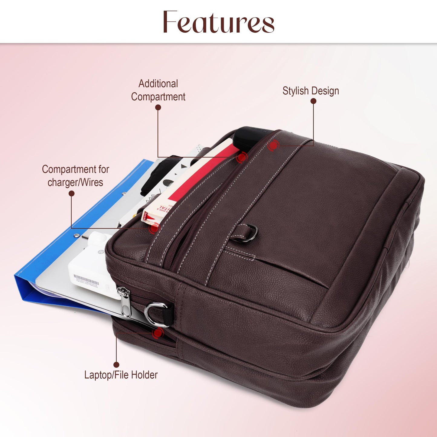 Brown Vegan Leather Laptop Messenger Bag for Men 14.6 Inch – Professional Business Briefcase, Waterproof Office Shoulder Bag with Adjustable Strap, Multi-Pocket Work Satchel for Travel & Daily Use