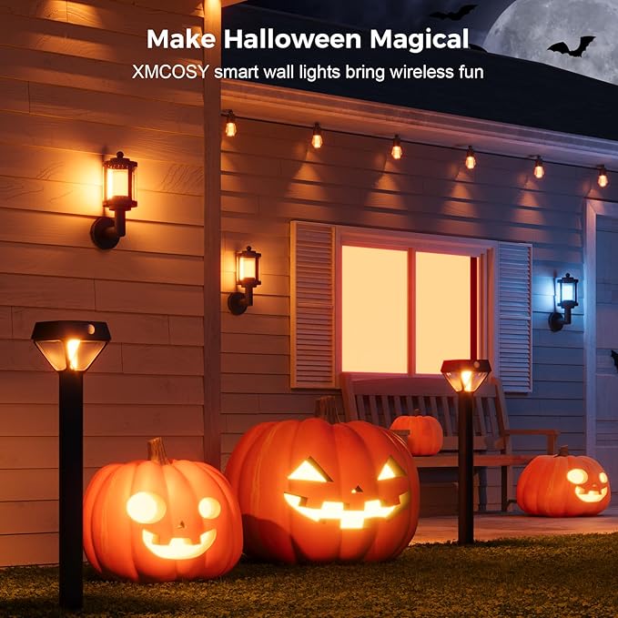 XMCOSY+ Outdoor Wall Lights, 1100LM LED Wall Sconces, Smart RGBW Porch Lights Outdoor, WiFi APP Control, Compatible with Alexa, Adjustable Dual-Head IP65 Waterproof Wall Lanterns, 1 Pack
