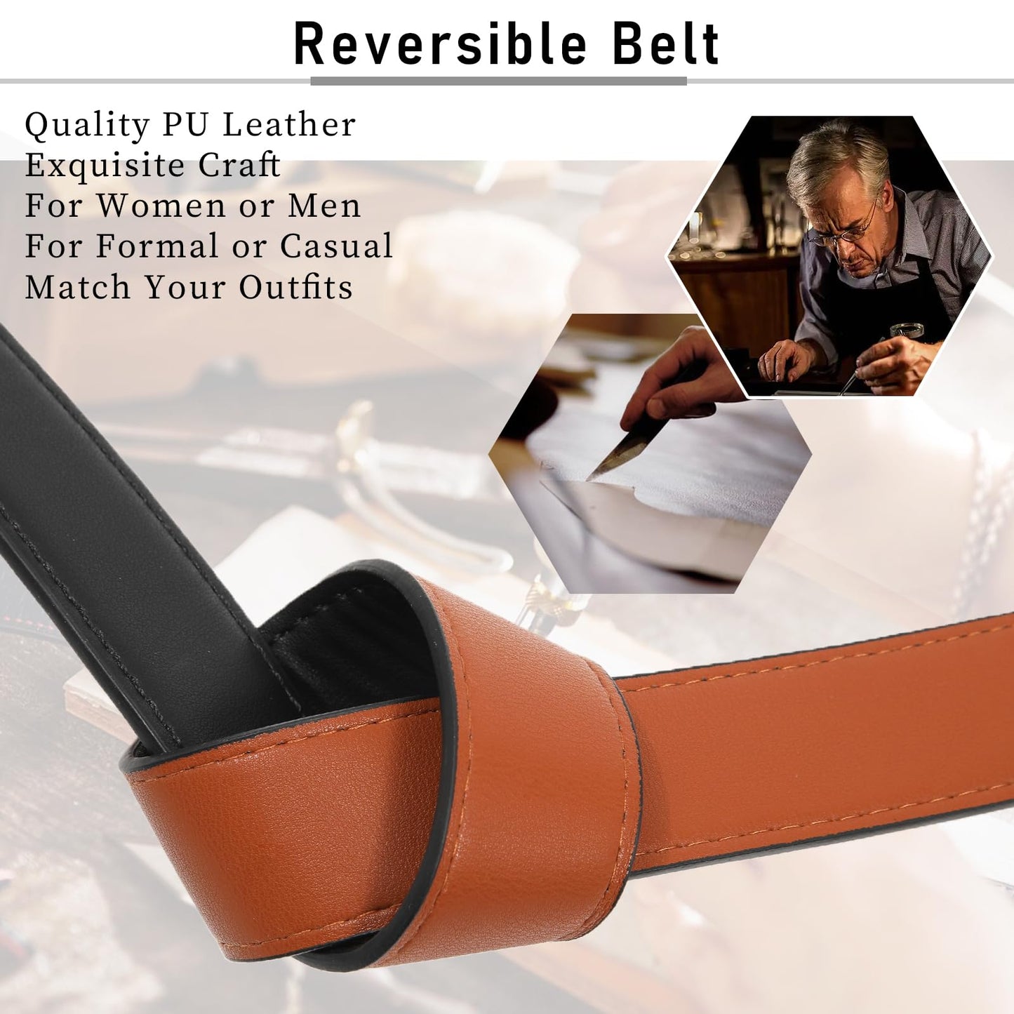 AWAYTR Reversible Leather Belt for Women - Two Color-in-One Belt for Jeans Dress Women Men Belt with Rotated Buckle(Brown/Black with Gun Color Buckle 32in-38in)