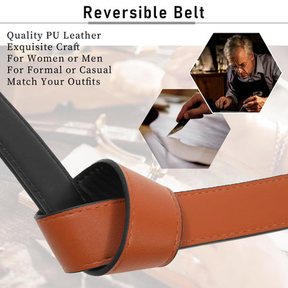AWAYTR Reversible Leather Belt for Women - Two Color-in-One Belt for Jeans Dress Women Men Belt with Rotated Buckle(Brown/Black with Gun Color Buckle 32in-38in)