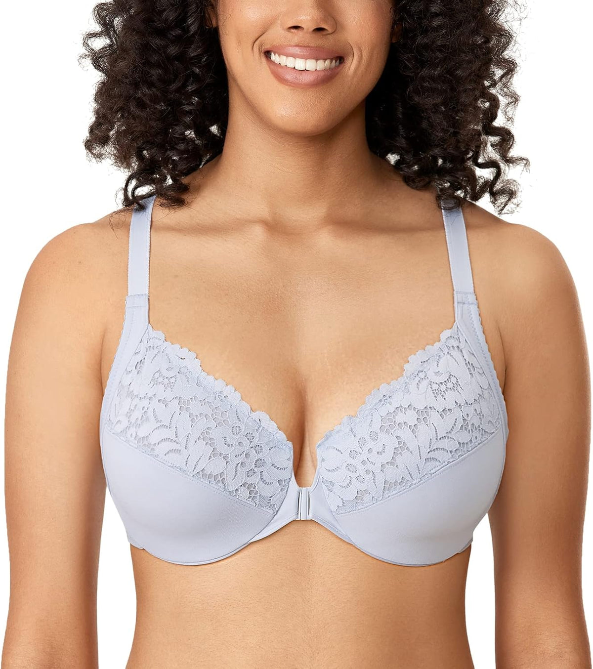 DELIMIRA Women's Front Closure Plus Size Full Coverage Lace Underwire Racerback Bra
