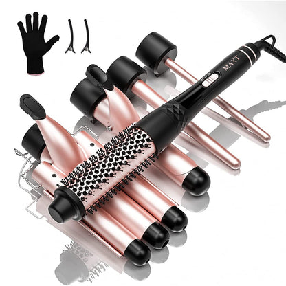 Maxt 5-in-1 Interchangeable Curling Iron Wand Set with 3 Barrels & Curling Thermal Brush | Ceramic Coated for Long-Lasting Curls, Waves Hair Curler (0.35-1.25 inch)