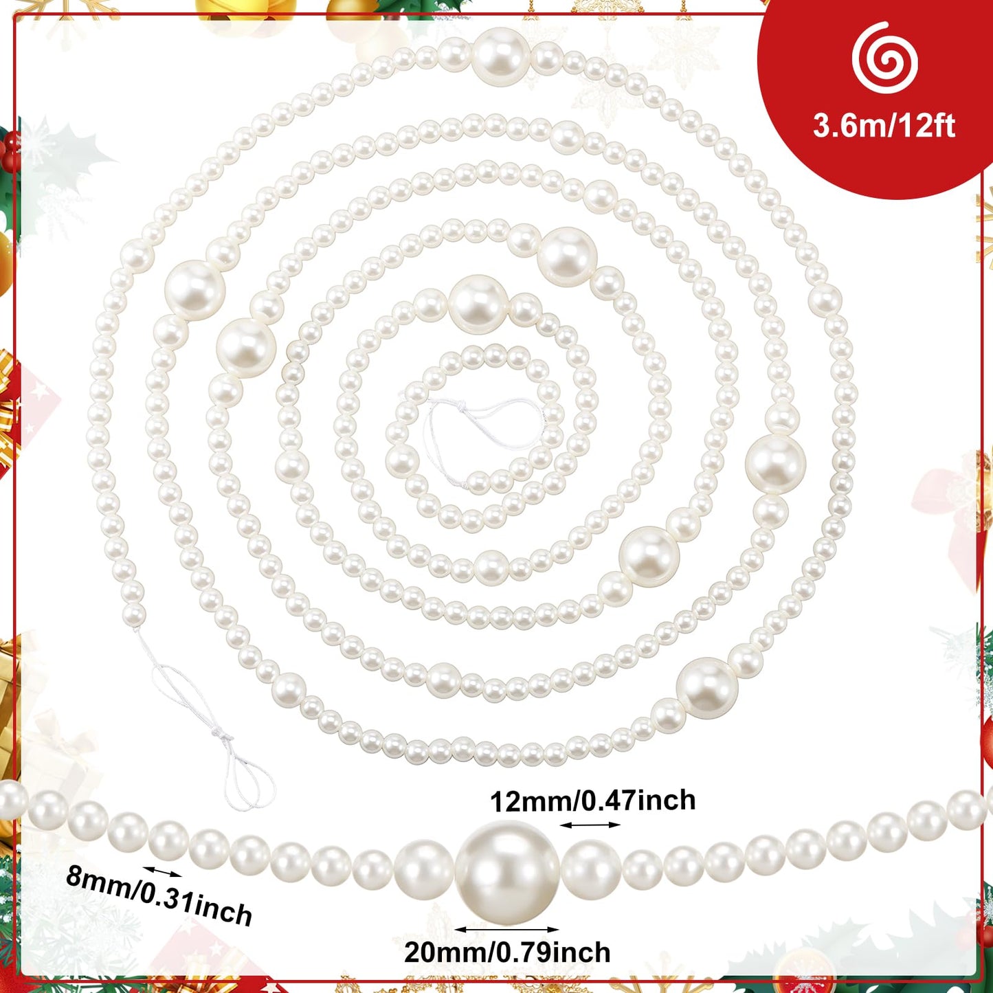 Yalikop 11.8 ft Beige Faux Pearl Beads Garland for Tree Pearl Decoration for Party Large Garland Strand Chain Wedding Decoration for Mantel Fireplace Stairs Wedding Centerpieces Party Favor