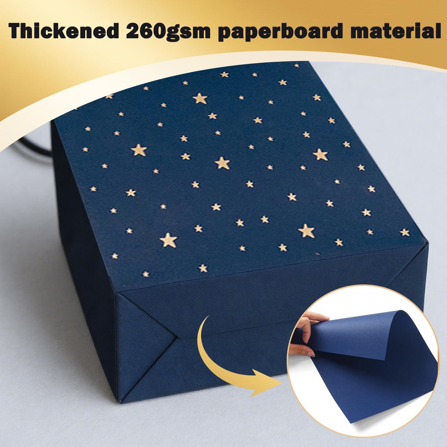 SHIPKEY Gift Bags, 10 Pack Navy Blue with Gold Foil Stars, Kraft Paper Bags with Handles, Bulk for Men, Groomsmen, Christmas Gifts, 8x4x11inch, Includes Tissue Paper