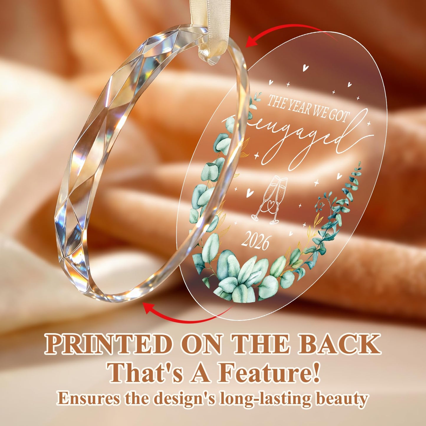 Engagement Gifts for Couples - Crystal Glass 2026 Engagement Ornament, Newly Engaged Gifts for Women, Her - Bride to Be Gift, Fiance Gifts - Engaged Christmas Party Decorations