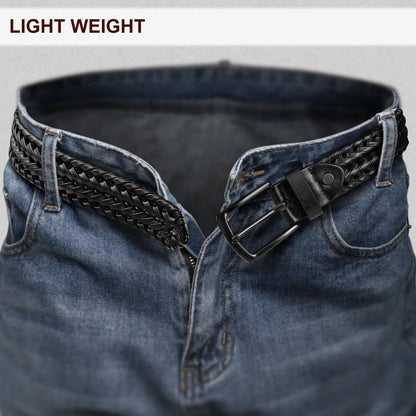 KEMISANT Men Belt, Braided Belt Comfortable For Men Casual Jean Golf 1 3/8"(Black,30"-34" Waist Adjustable)