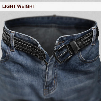 KEMISANT Men Belt, Braided Belt Comfortable For Men Casual Jean Golf 1 3/8"(Black,26"-30" Waist Adjustable)