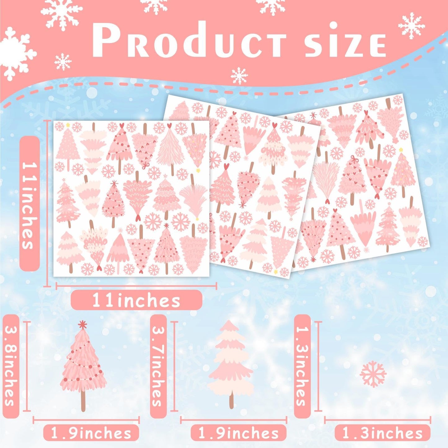 Pink Christmas Tree Wall Decals Merry Christmas Wall Stickers Peel and Stick Xmas Snowflake Sticker for Crafts Decoration Home Indoor Pink Pine Tree Decal for Kids Bedroom Winter Holiday Party Decor