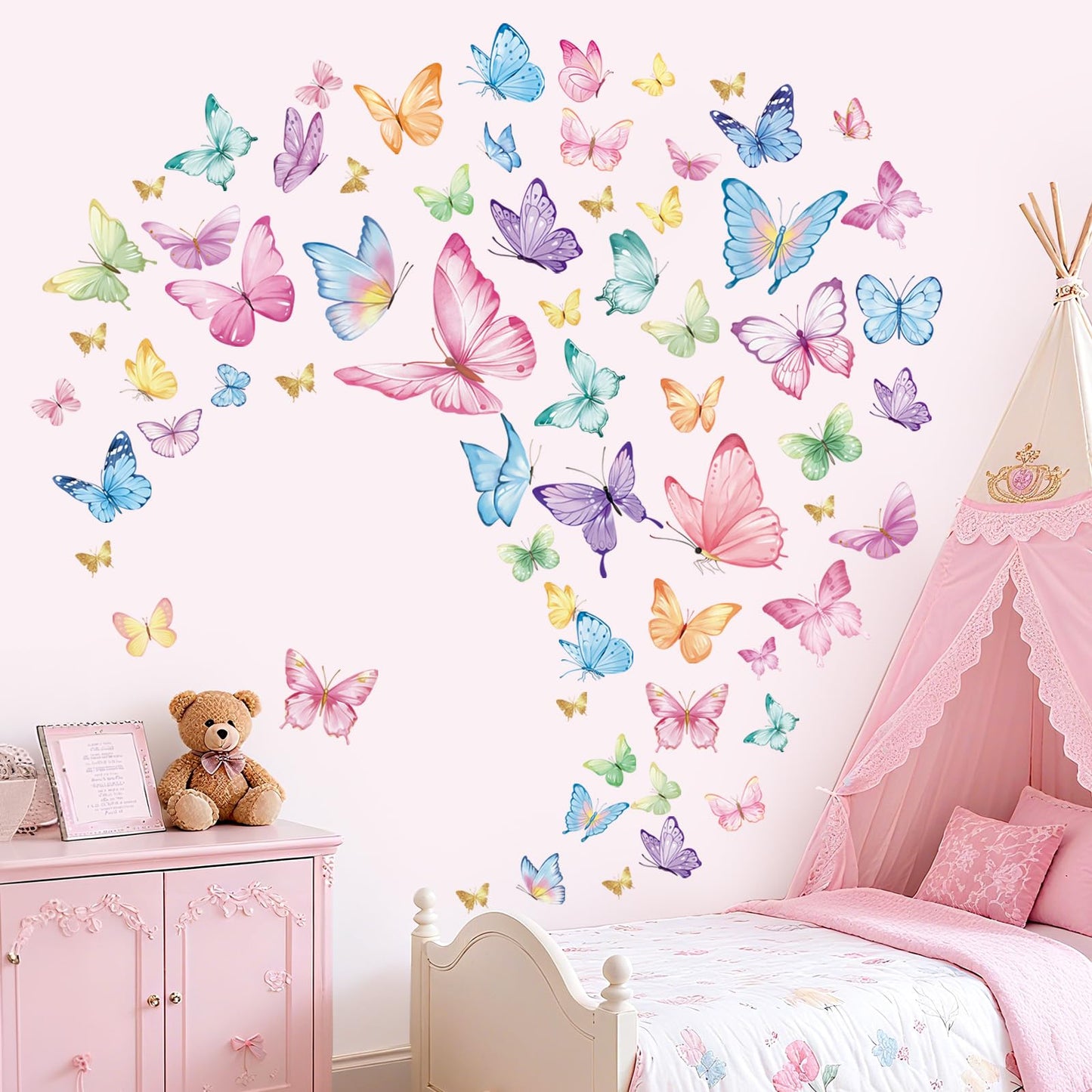 wondever Watercolor Butterfly Wall Stickers Large Colorful Butterflies Peel and Stick Wall Art Decals for Girls Bedroom Baby Nursery