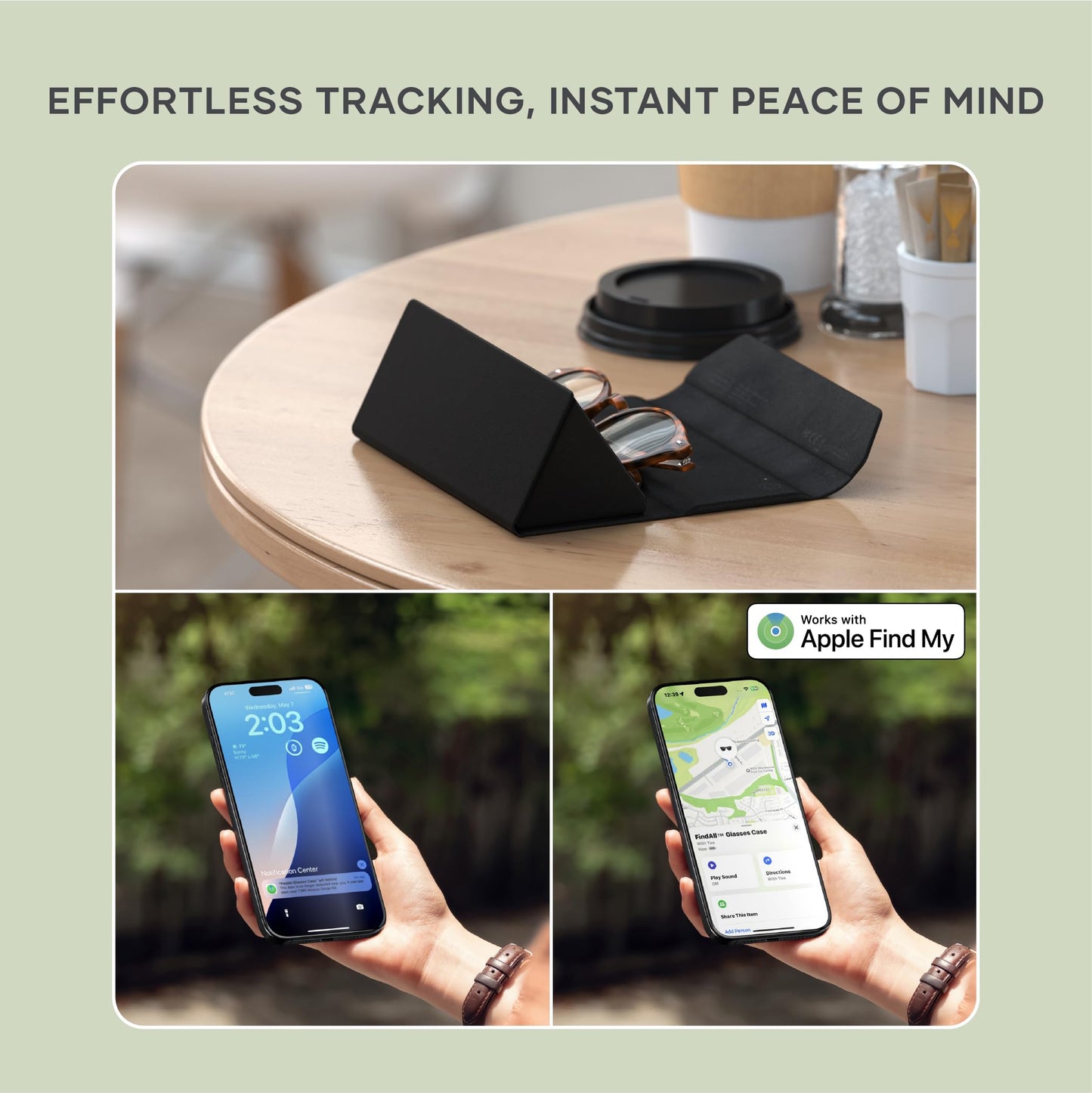 Satechi FindAll Smart Glasses Case with Find My, Foldable & Portable, Wireless Rechargeable, Left-Behind Alerts, Loud Audible Chime, Compatible with Most Glasses & XR/AR Glasses – Black