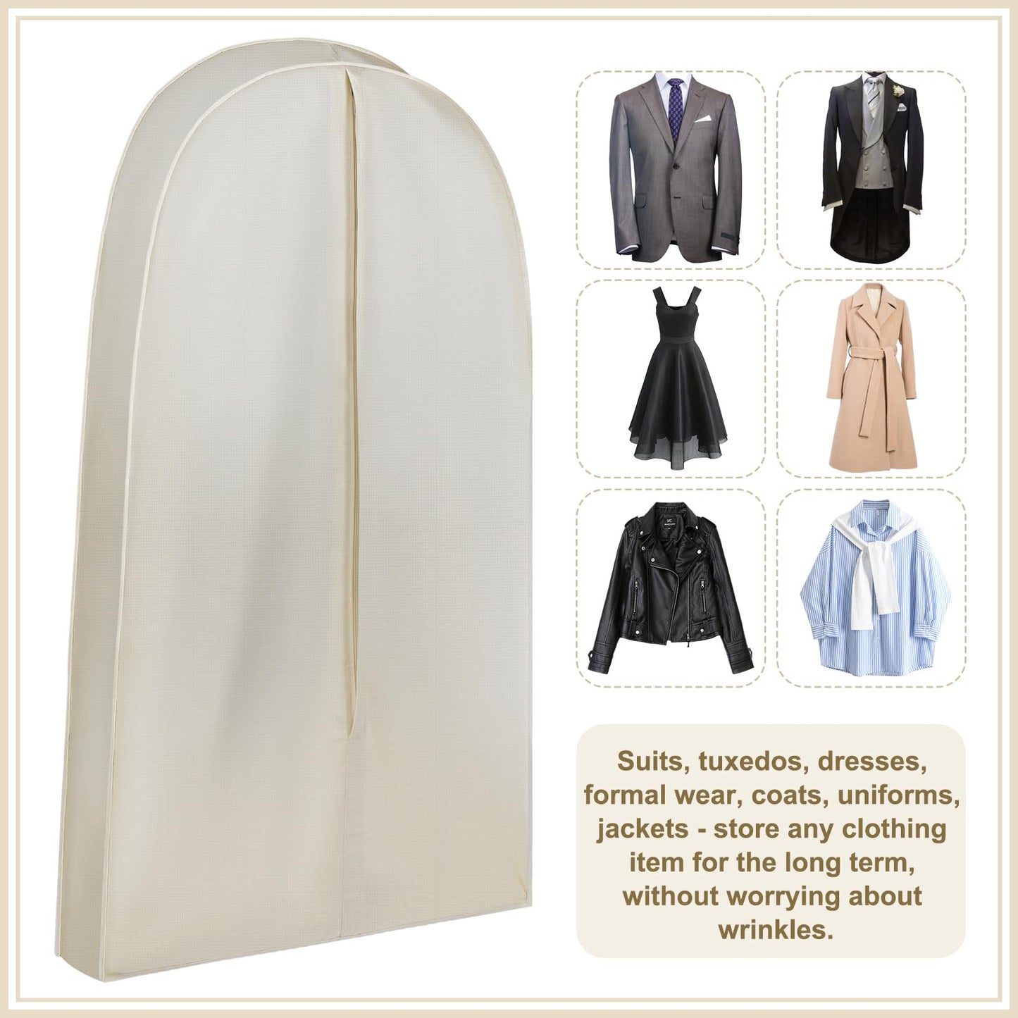 GliCraft 42 Inch Acid Free Cotton Muslin Suit Garment Bag Long Dress Suit Storage Box Closet Organizer for Suits, Coats, Travel Bag