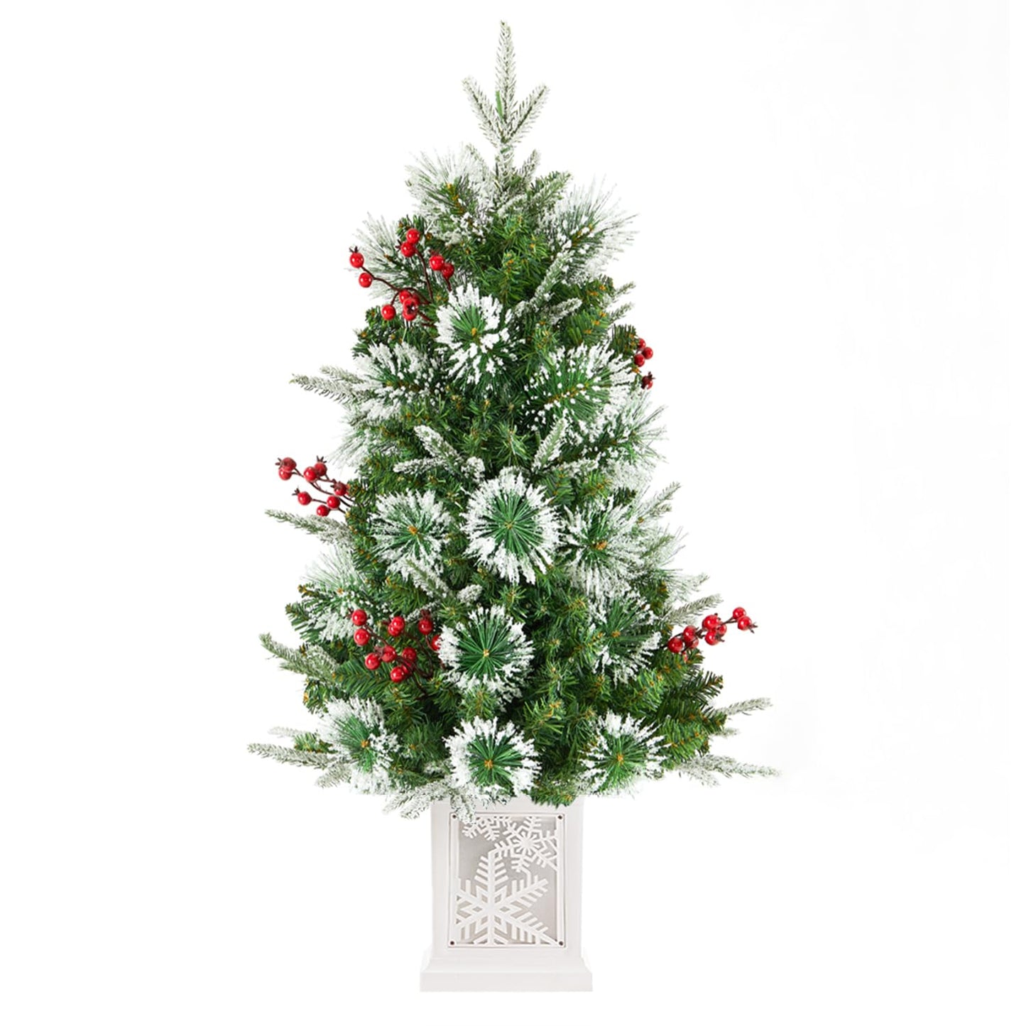 Small 3FT Pre-Lit Snow Flocked Christmas Tree with Twinkling Lights for Home Office Christmas Decor- Battery Operated & Timer (Snowflake Base)