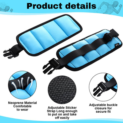 Hollowfly 2 Pairs Ankle Wrist Weights for Land or Aquatic Exercise Aqua Cuffs Aqua Aerobics Fitness Bands for Ankle and Wrist Adjustable Weights for Swimming Pool Workout Equipment(Blue,1lb)
