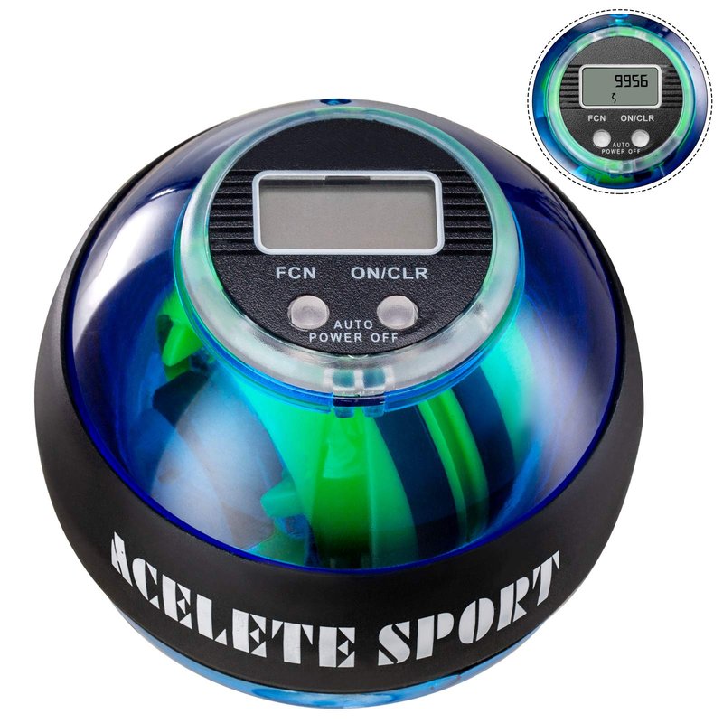 ACELETE Gyro Ball with Counter Wrist Exerciser Gyroscope Ball Forearm Strengthener for Stronger Wrist Bones and Muscle with LED Light(Blue with Counter)