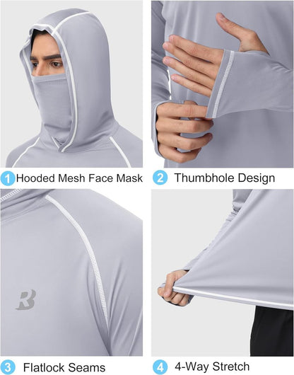 UPF 50+ Fishing Shirts for Men - Long Sleeve UV Sun Hoodie with Mask | Outdoor Rash Guard for Swim, Hike, Run