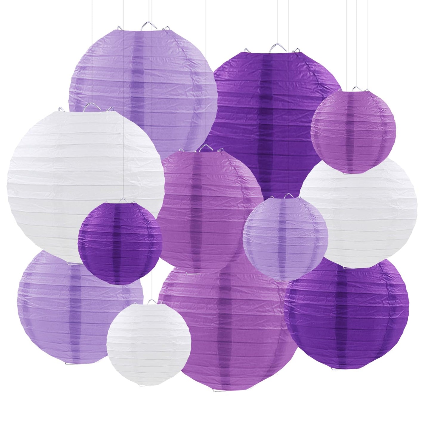 FUGUIR Purple Paper Lanterns Party Decorations, Hanging Round Paper Lanterns for Bachelorette Engagement Wedding Baby Bridal Purple Birthday Decorations (12 PCS)