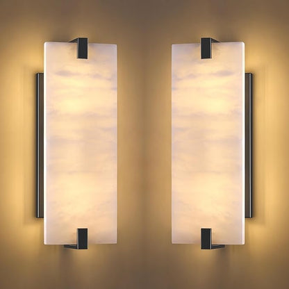 2 Pack 2 Light Square 14.7" Alabaster Marble Bathroom Wall Sconce Modern Concise Style Wall Light Fixture,Dark Gray Finish for Bedroom Hallway Bedside