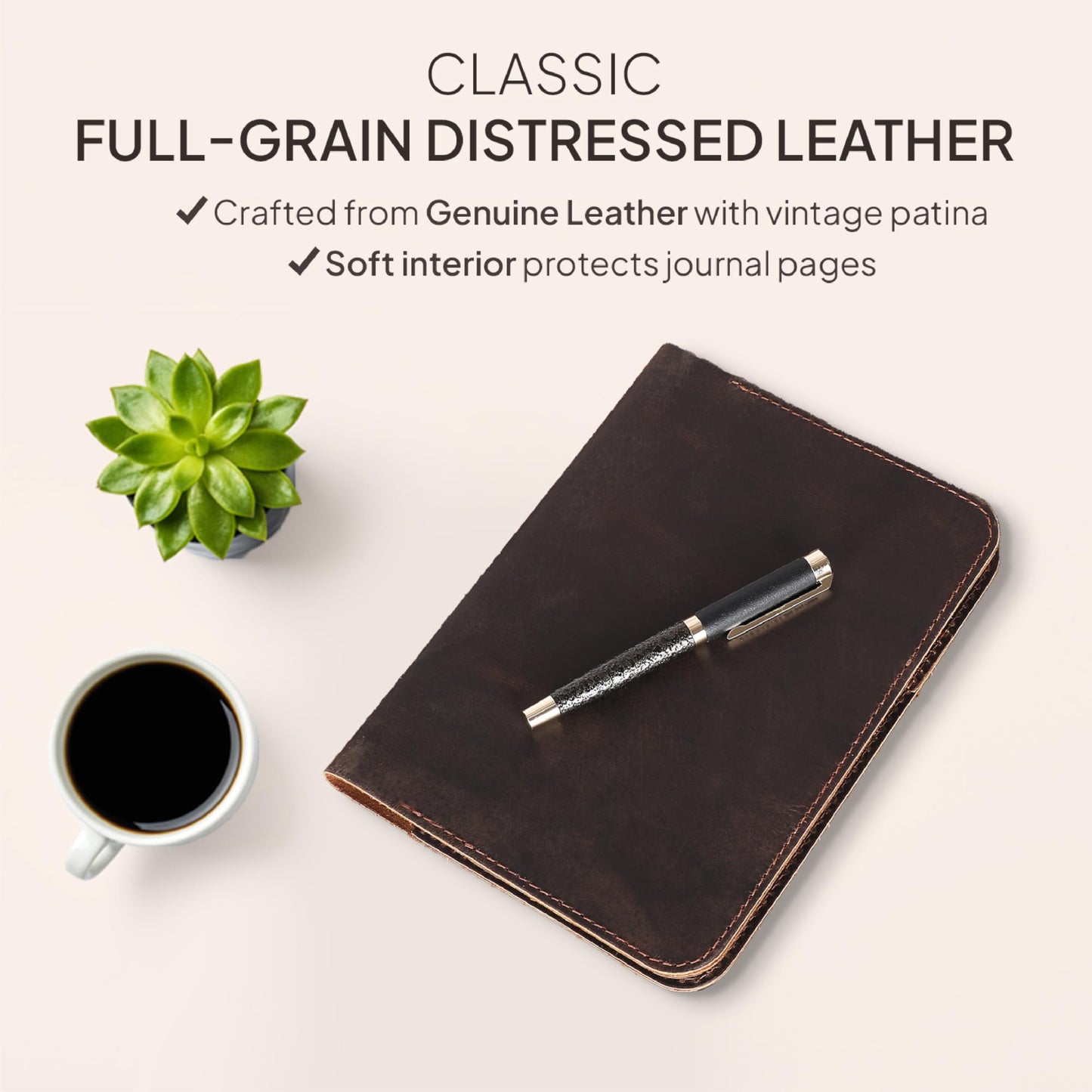 TheAntiq XL Leather Journal Cover 7.5 x 9.5 Inch – Refillable Genuine Leather Notebook Cover for Composition Notebook, Planner & Diary – Handmade Protective Travel Writing Case, Brown