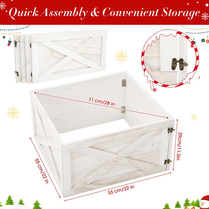 GlikCeil 22'' L Wooden Christmas Tree Collar Box Christmas Tree Skirt Stand Base Cover Rustic Farmhouse Bottom Cover Box for Xmas Party Holiday Decorations(White)
