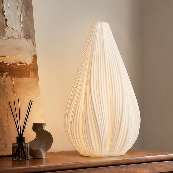 RONDURE 12.5" Modern Ceramic Table Lamp, Modern Bedside Lamps for Bedroom, Living Room and Nightstand, White Translucent Ceramic Shade, Warm Ambient Lighting, Home Decor