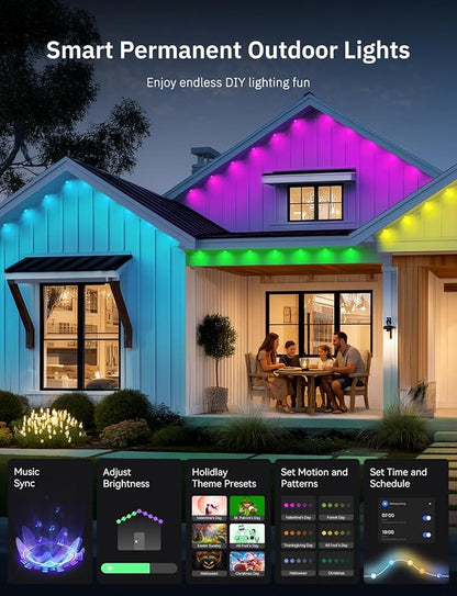100FT Permanent Outdoor Lights Pro, 50 IC+RGBCW Smart Eaves Lights with 48 Scene Modes, IP67 Waterproof Outside String Lights for House Halloween, Christmas All Year Decor, APP/Remote Control