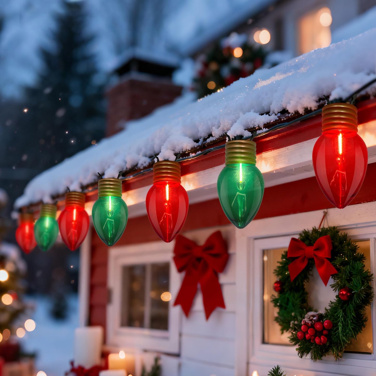 Pallerina 16FT Jumbo Red and Greeen Christmas Lights,Outdoor Giant Christmas Decorations Lights with 10 LED Clear Red and Greeen Bulbs for Tree Holiday Home Roof Yard Garden Decorations