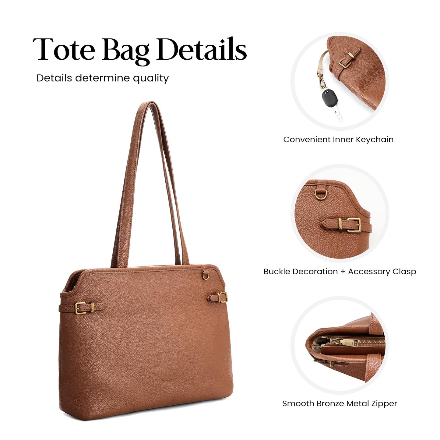 befen Deep Brown Vintage Leather Tote Bag for Women Medium, Soft Satchel Handbag Designer Style Purse