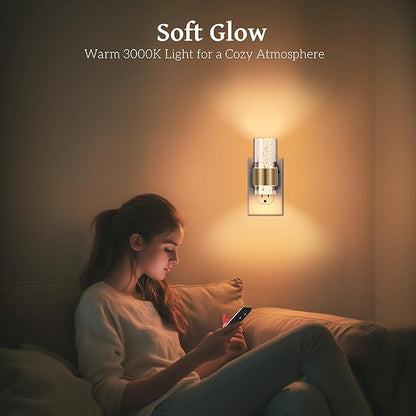 Led Night Light, Night Lights Plug into Wall Lights Plug in with 0-100LM Adjustable Brightness,3000K Nightlights with Dusk to Dawn Sensor for Bathroom Hallway Stairway 2 Pack