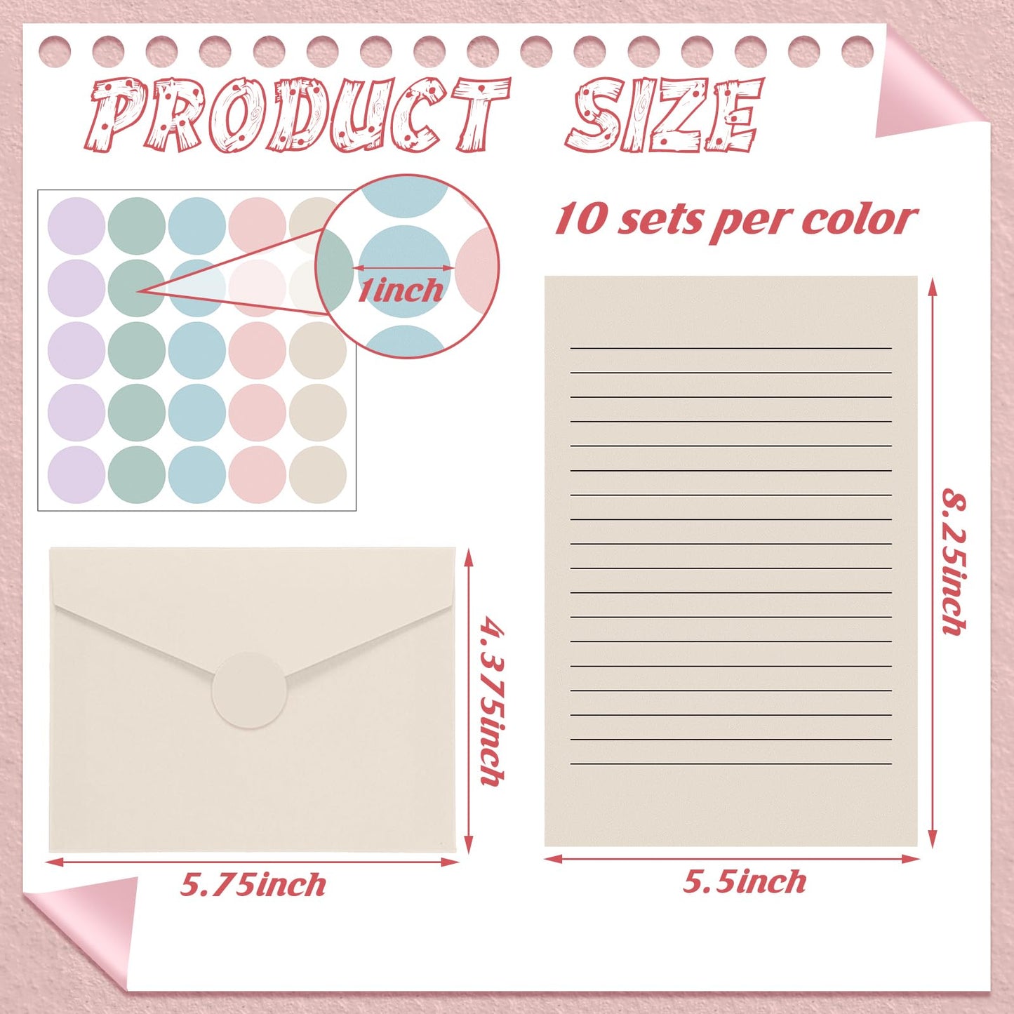 100 Pcs Stationery Lined Stationery Paper and Envelopes Set Includes 50 Letter Writing Paper and 50 Envelope for Office, 5.5 x 8.25 Inch(Pastel)