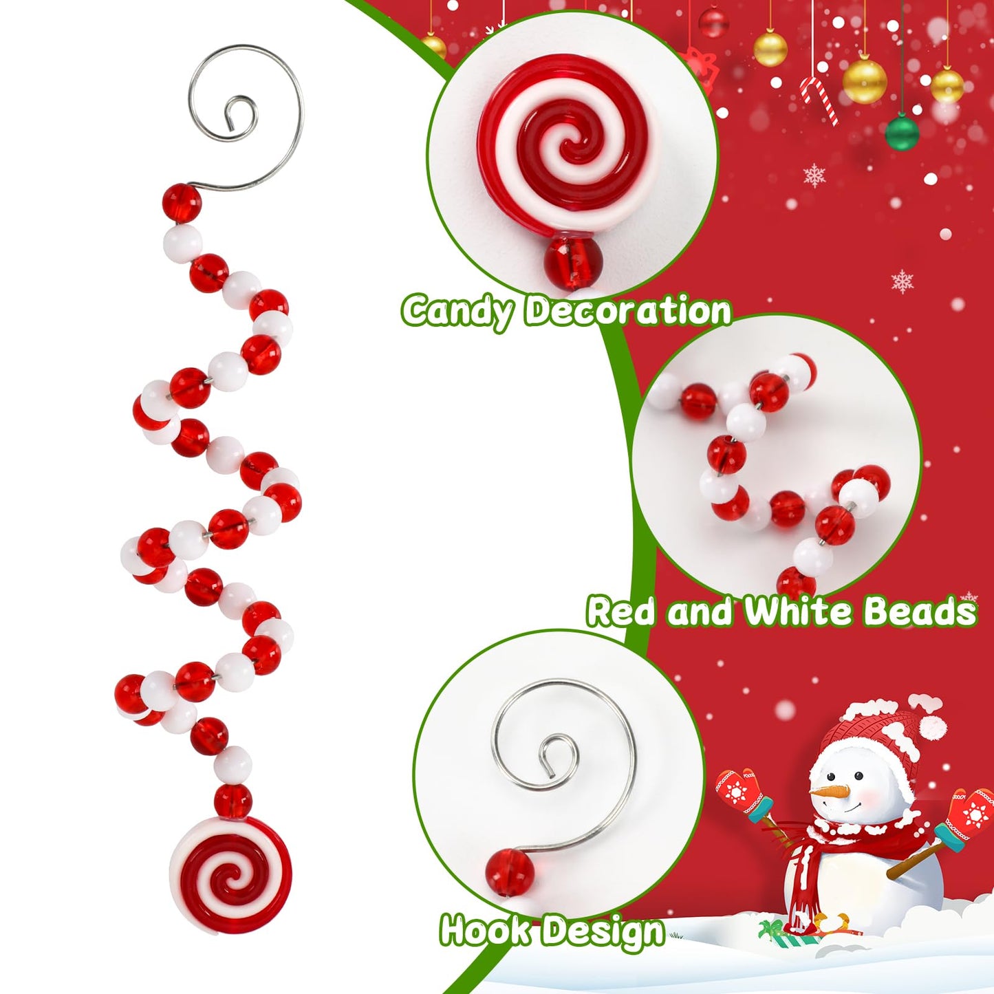 Jansun Candy Christmas Ornaments, 12 Pcs Curly Candy Cane Shape Christmas Tree Decorations Red and White Decorations for Home, Wreath, Vase, Crafts and Xmas Tree