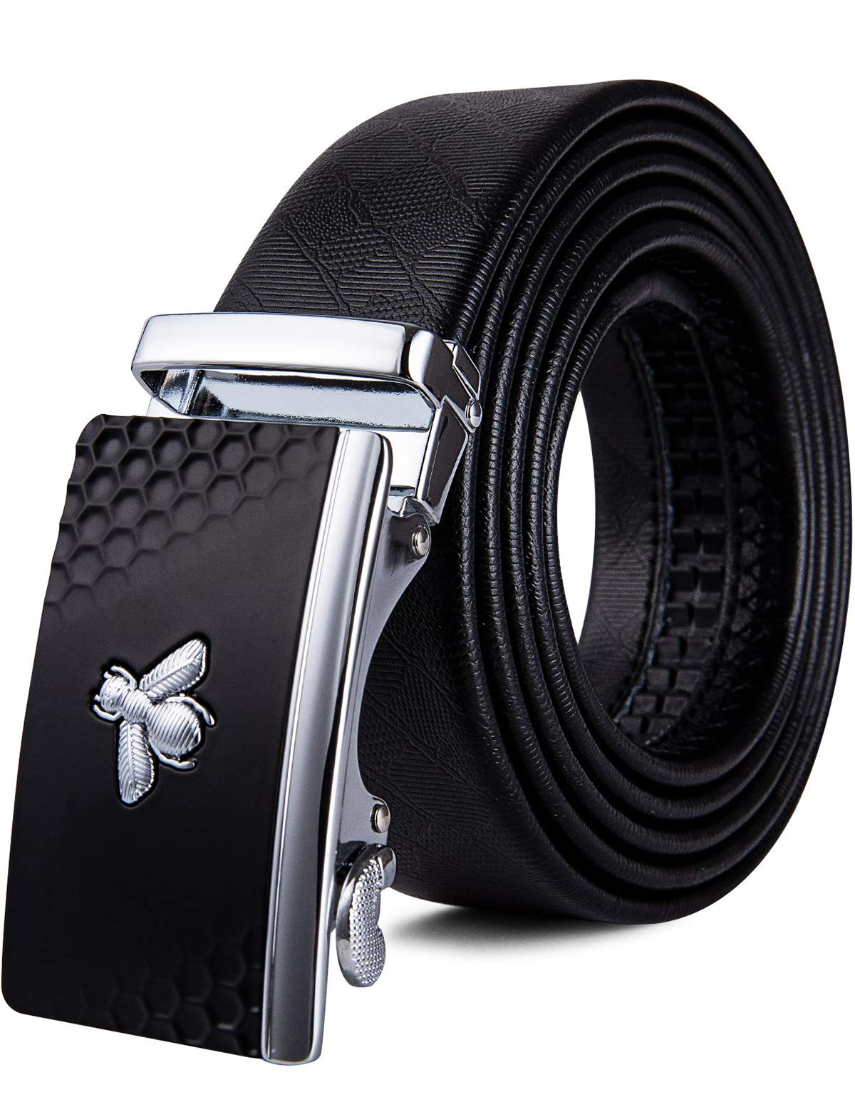 Barry.Wang Men's Ratchet Leather Belt 1 3/8" Adjustable Buckle Sliding Click Designer Casual Dress Golf Belts Fashion Valentine’s Day