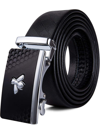 Barry.Wang Men's Ratchet Leather Belt 1 3/8" Adjustable Buckle Sliding Click Designer Casual Dress Golf Belts Fashion Valentine’s Day