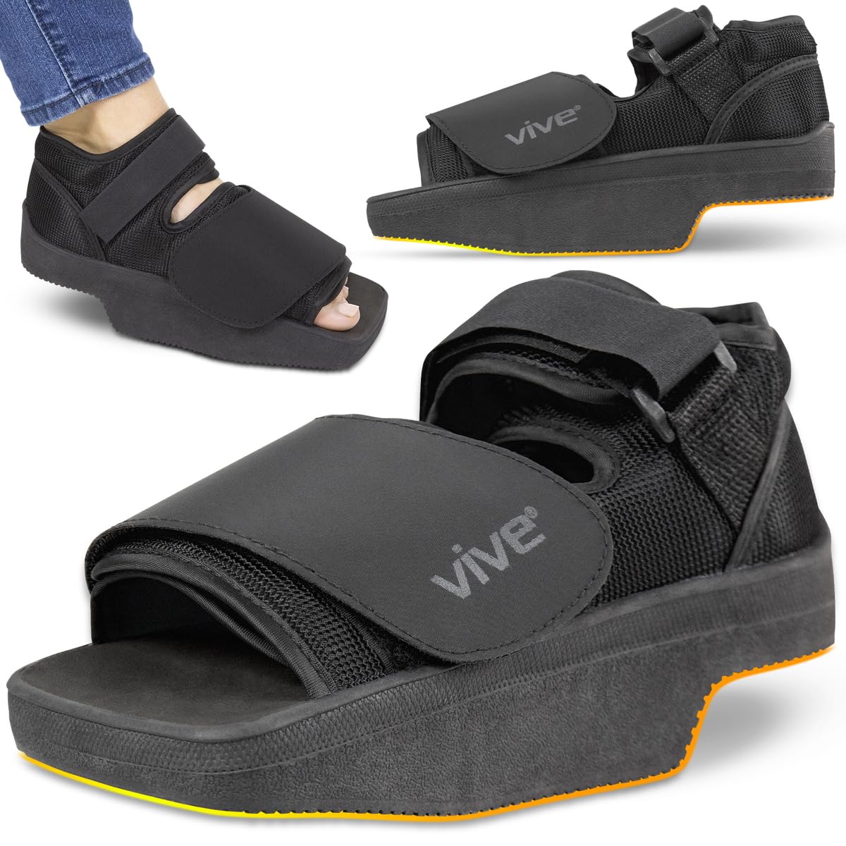 Vive Wedge Post-Op Shoe - Offloading Boot for Heel or Ankle Pain - Medical Foot Recovery for Bone or Soft Tissue Surgery, Fracture, Plantar Fasciitis, Ulcerations, Feet (Large)