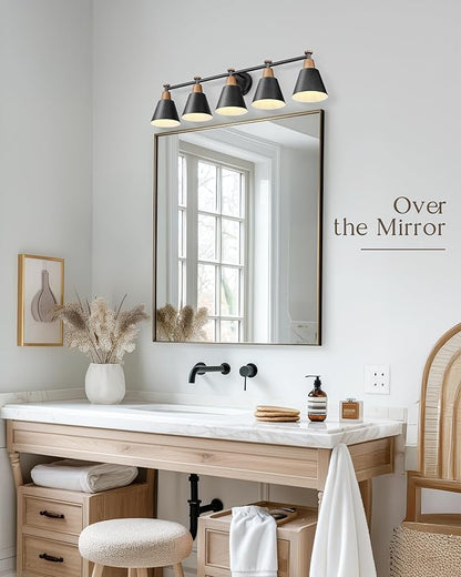 FEMILA 37.4" Black Vanity Light, Black Bathroom Light Fixture, Bathroom Lighting Fixtures Over Mirror with Matte Black Finish, 4FG59B-5W BK