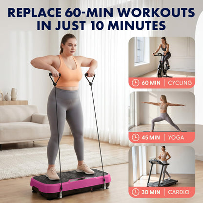 SQUATZ Vibration Plate Exercise Machine, Vibration Plate with Handles and 1-99 Speed Levels, 10 Preset Programs, Quiet Low-Impact Home Fitness Platform with Remote Control, Portable Design, Pink