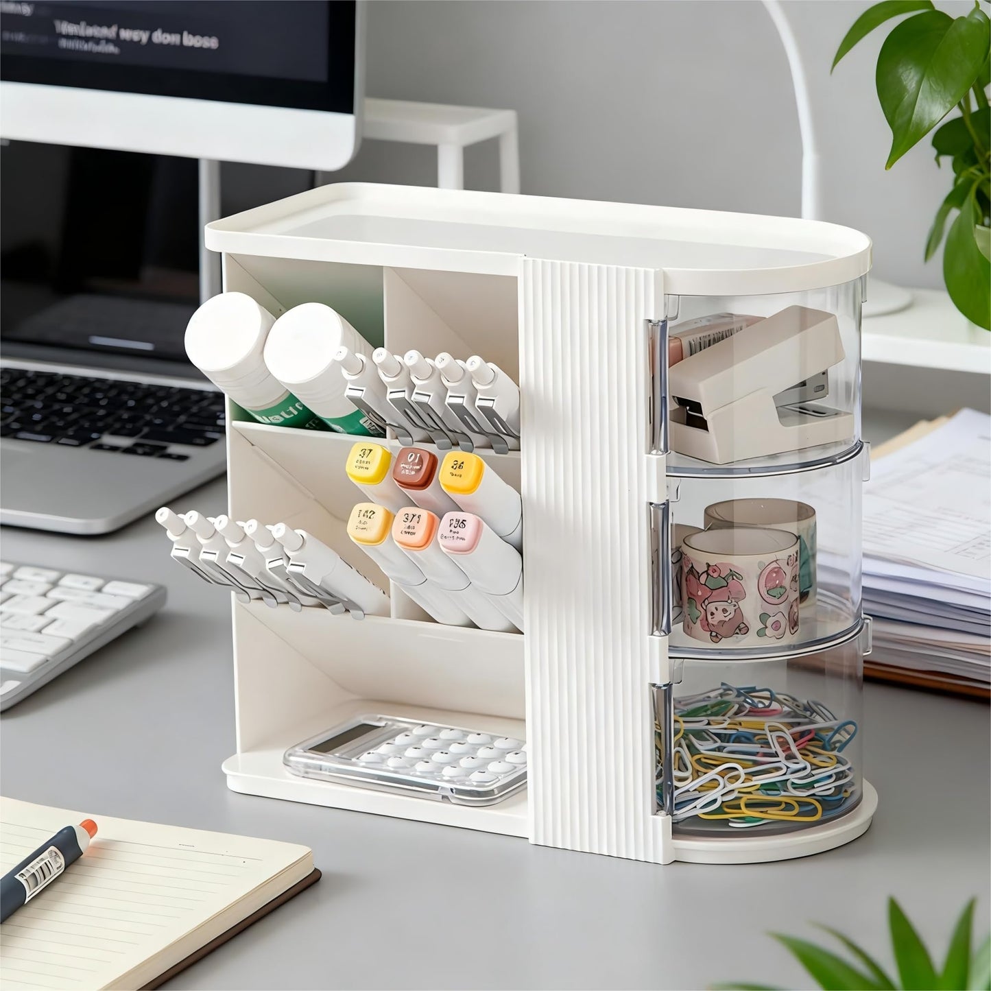 AevumTech Desk Organizer with Pen Pencil Holder for Desk, Pen Organizer with 3 Drawers, Multi-Functional Desk Organization Deals and Accessories Desktop Storage for Office Home Art Supplies (White)