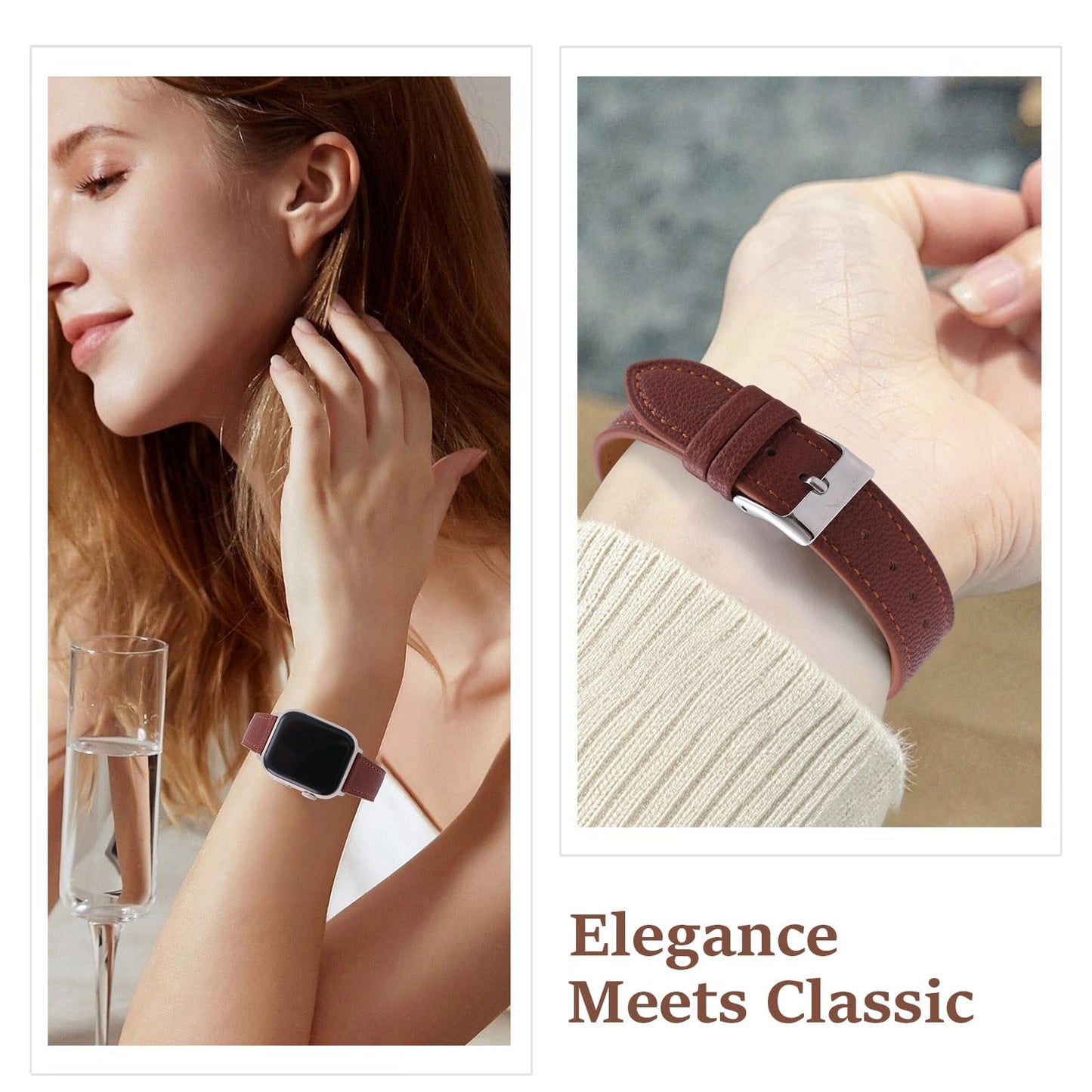 Soft French Goatskin Women's Leather Watch Band Compatible with Apple Watch 38mm 40mm 41mm 42mm 44mm 45mm 46mm 49mm, Slim Lightweight Leather Strap for iWatch Series Ultra SE11 10 9 8 7 6 5 4 3 2 1