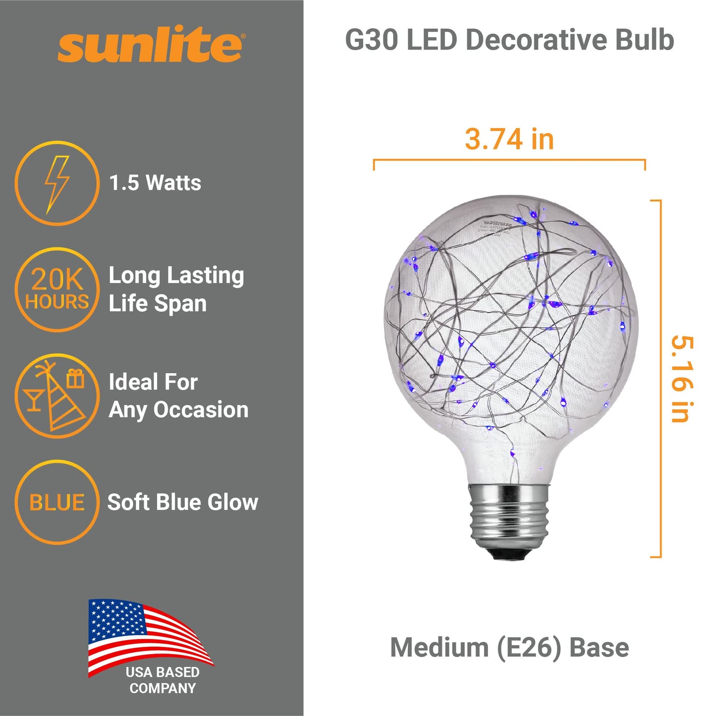 Sunlite 41022 G30 Globe Bulb, LED Fairy-Lights Inside, 1.5 Watts, Medium (E26) Base, Non Dimmable, Party Decoration, Holiday Lighting, String Light, Multi-Color, 6 Count