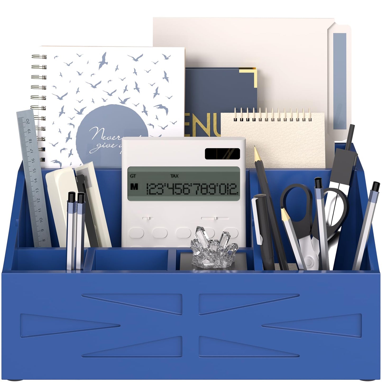 BELO VALE Wood Mail Organizer Countertop,Farmhouse Desk and Kitchen Countertop Storage, Letter Sorter, Desk Mail and Bill Organizer, Desktop File and Paper Holder (Blue)