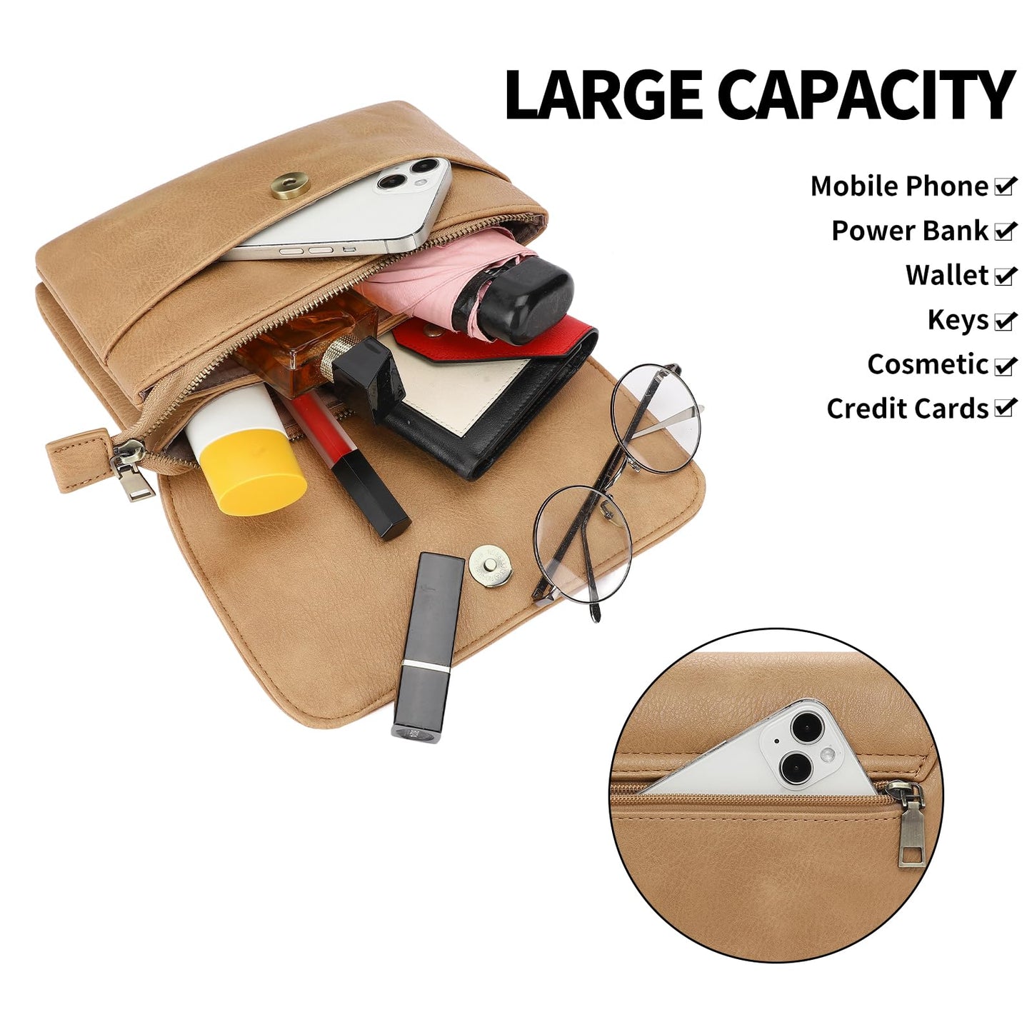GAEKEAO Crossbody Bags for Women Vegan Leather Small Cell Phone Purse Shoulder Handbags with Credit Card Slots