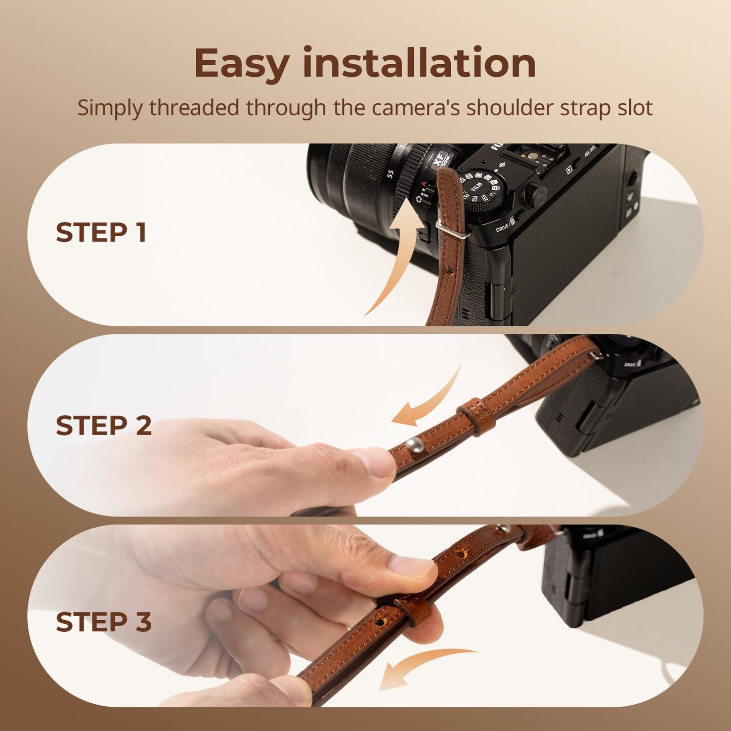 SMALLRIG Universal Leather Camera Shoulder Strap for DSLR Camera, Adjustable 100 to 110cm (39 to 43in), Max Load 10kg (22lb), Ergonomic Shoulder Support for Travel/Vlogging (Brown) -5209