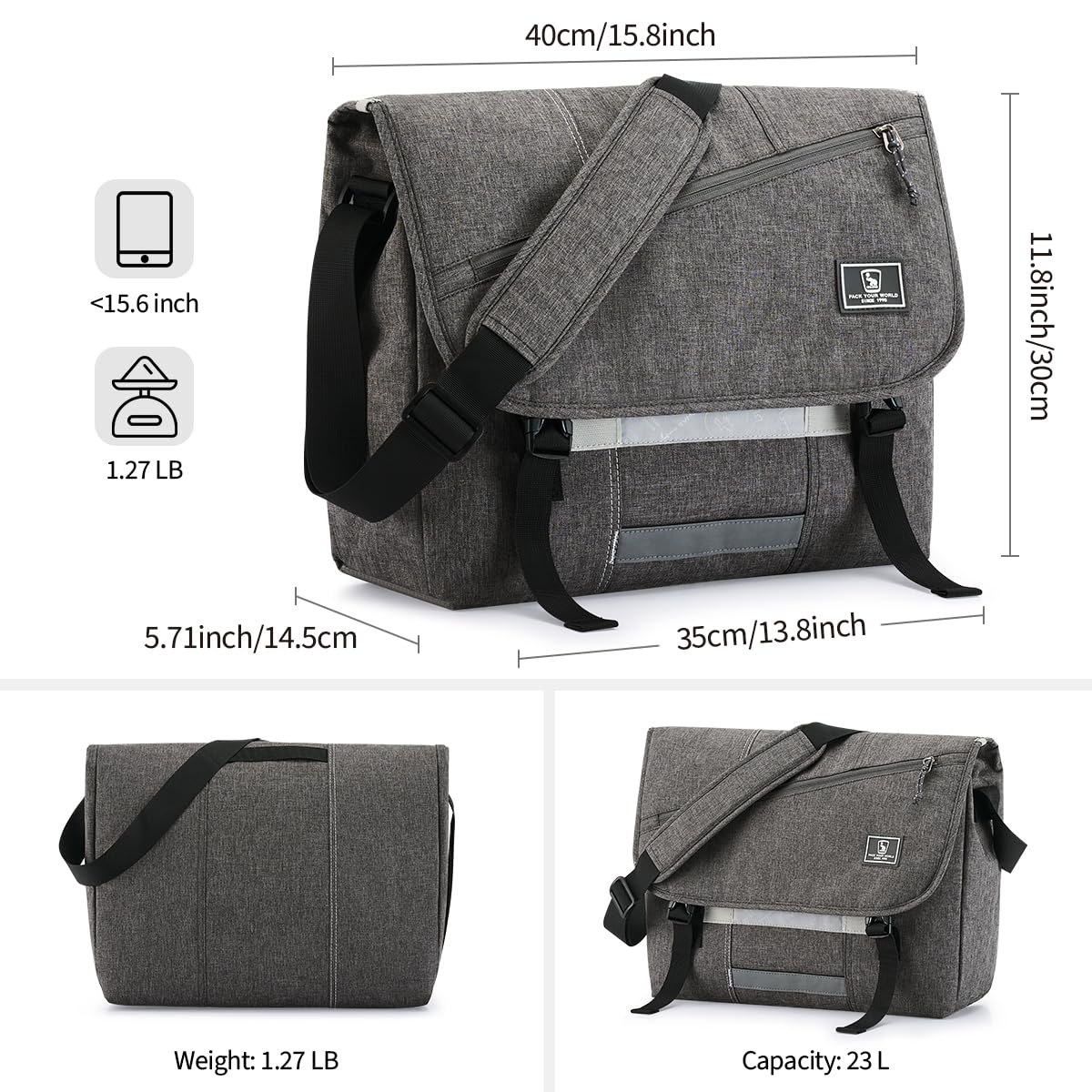OIWAS Messenger Bag for Men, 15.6 Inch Laptop Crossbody Bags Women Casual Satchel Shoulder Bag College Travel Office Briefcase