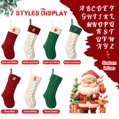 Ulico 18’’ Large Christmas Stockings with Initials, Embroidered Monogram Knit Letter Stocking,Xmas Stocking for Kids, Holiday and Family Stocking for Fireplace or Party Decoration,Green White L