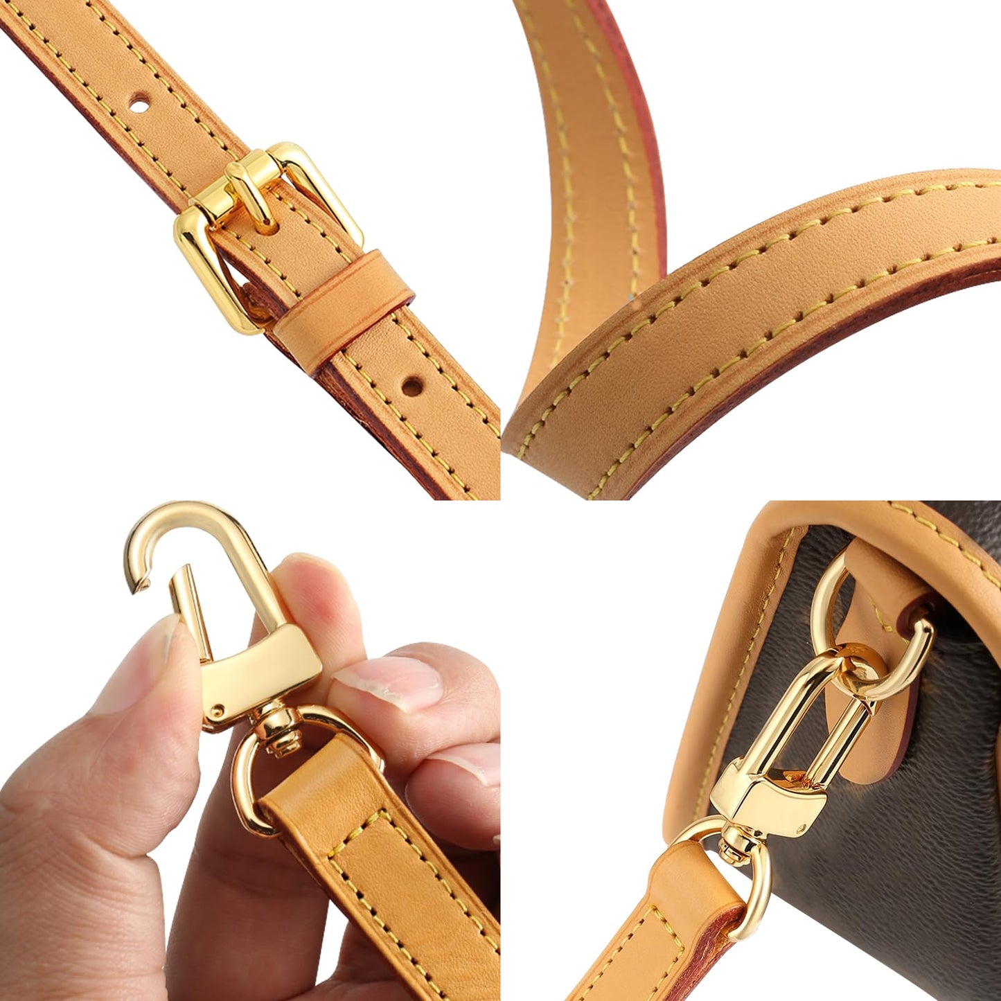 KIYOMIL Genuine Vachetta Leather Shoulder Bag Strap Crossbody Replacement for Handbag or Purse(Beeswax-Width:0.70in&Three-Segment Adjustable Length:26.8-47.2in)