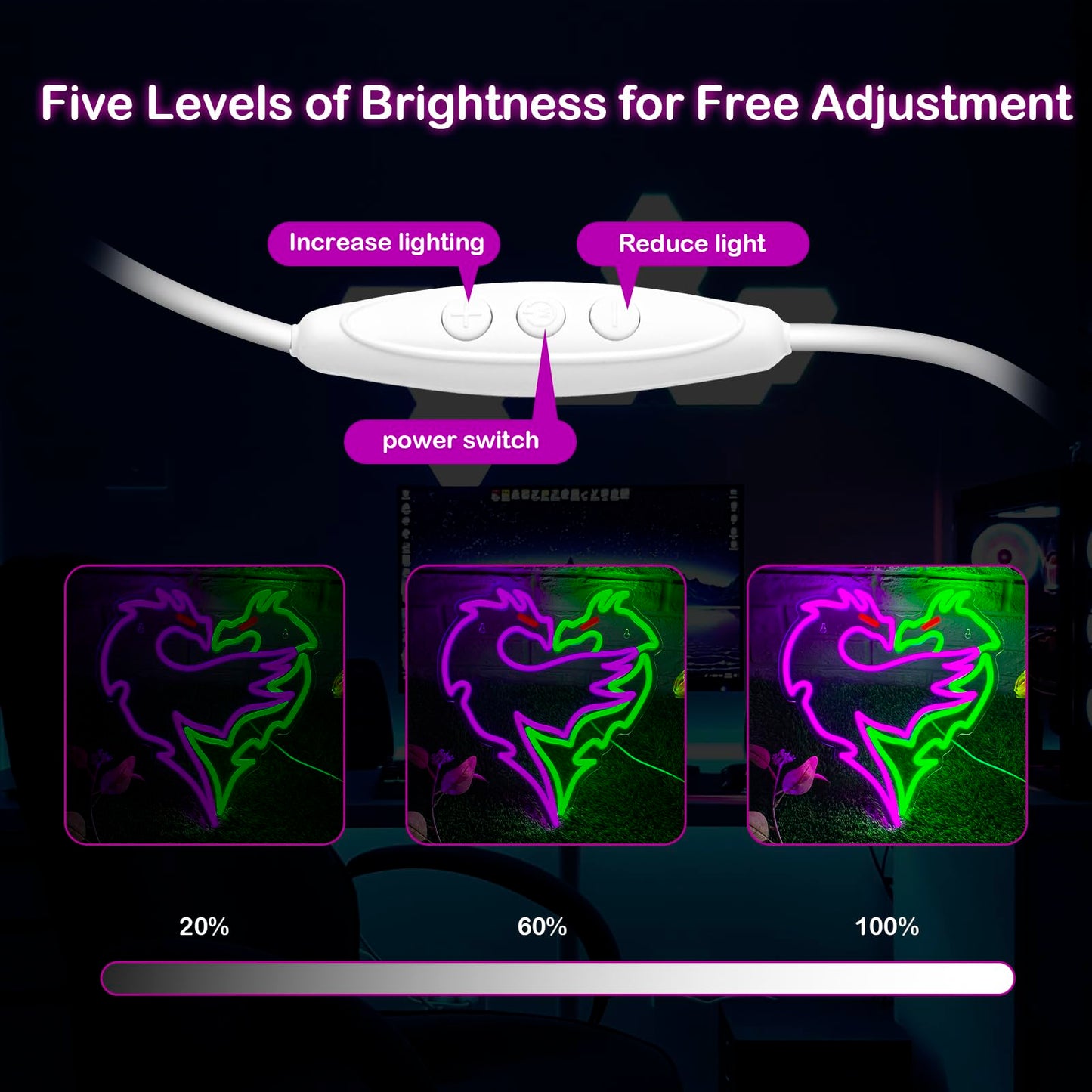 Mvorixa Dragon Neon Sign – Dimmable Purple & Green LED Dragons Embrace Lights, Cool Neon Wall Light for Gaming Room, Bar, Man Cave & Fantasy Bedroom Decor (12.95×14.37 in)